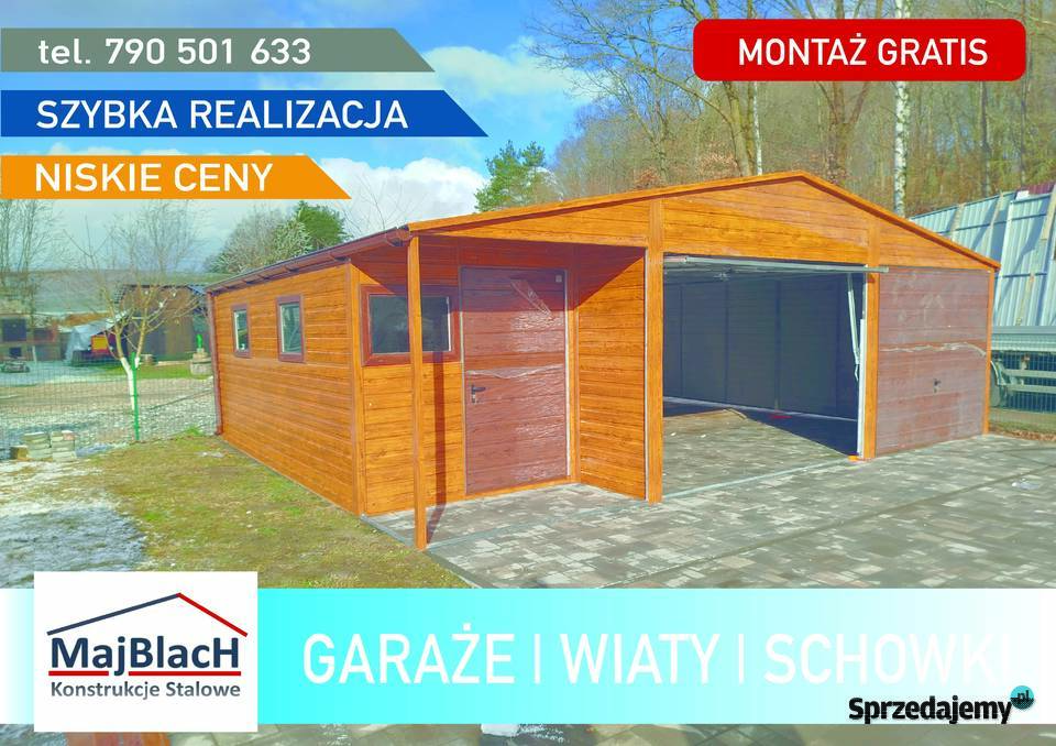 DUŻY Garaż Blaszany ZŁOTY DĄB OKNA Garaże
