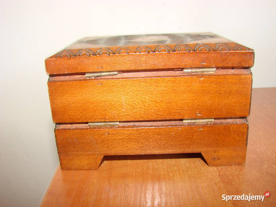 pudełko na karty drewniane PRL Pruszcz Gdański