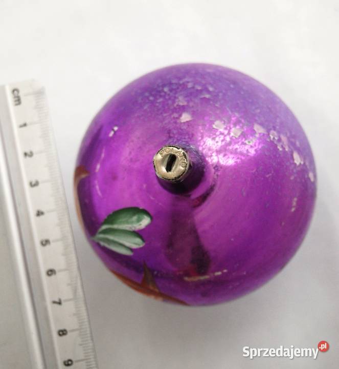 Stara bombka szklana ręcznie malowana fioletowa Lublin