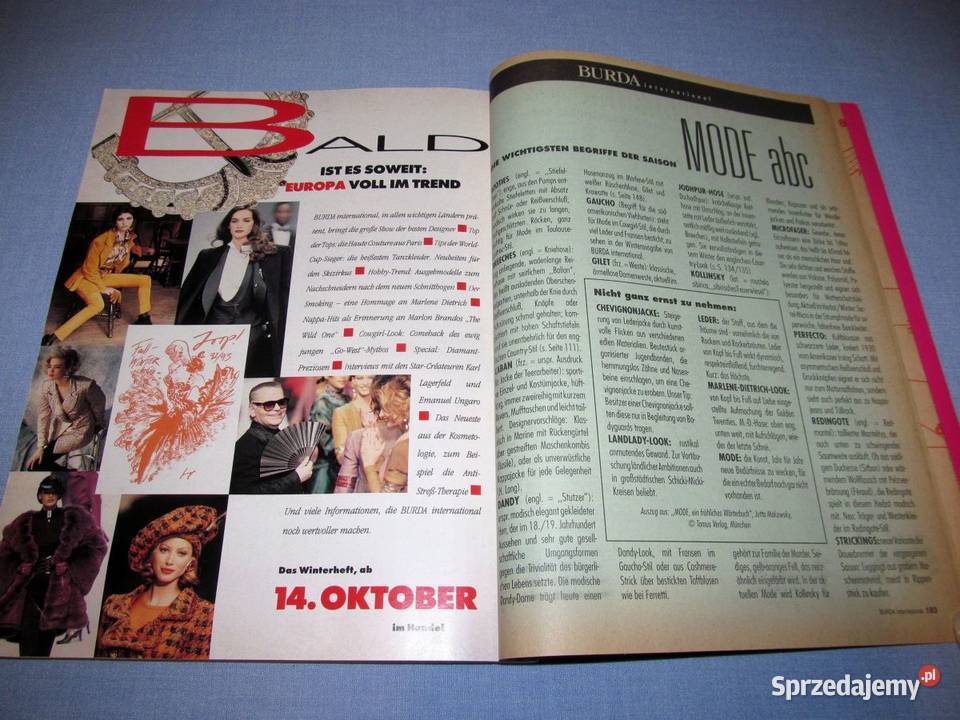Burda International Jesień 1992 moda szycie