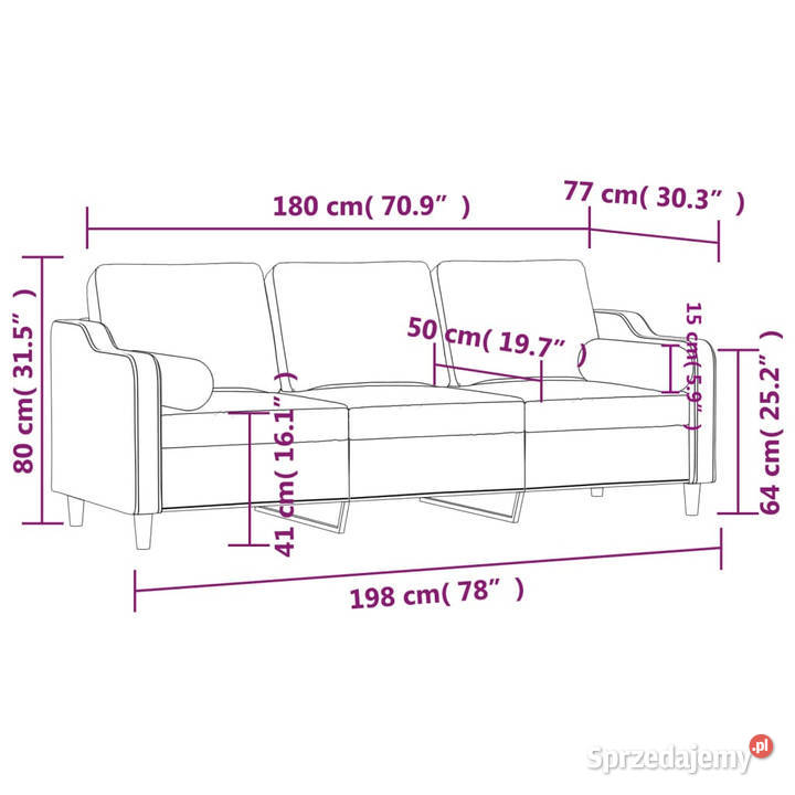 3osobowa sofa z poduszkami winna czerwień 180 Warszawa