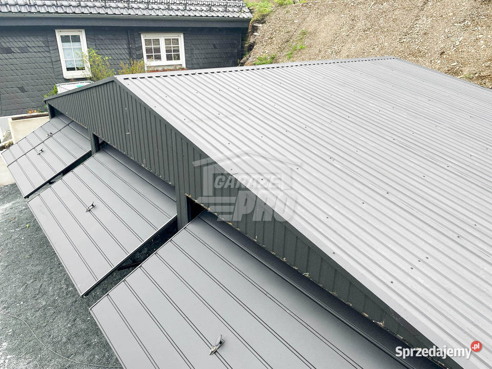 Garaż blaszany 9x6 antracyt 3x brama uchylna 54m2