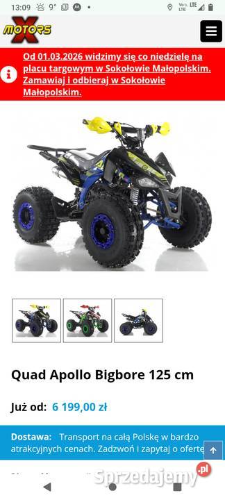 Quad Apollo BigBore XXL 125 11 duża rama koła 8 Mława