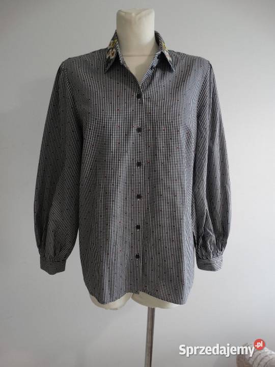 Koszula w BiałoCzarną Kratę Vichy Bawełniana Łomża sprzedam