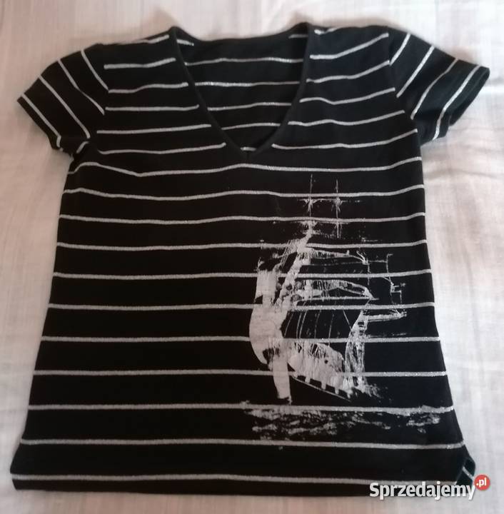 Bluzka koszulka t shirt czarny z srebrnymi łódzkie Łódź