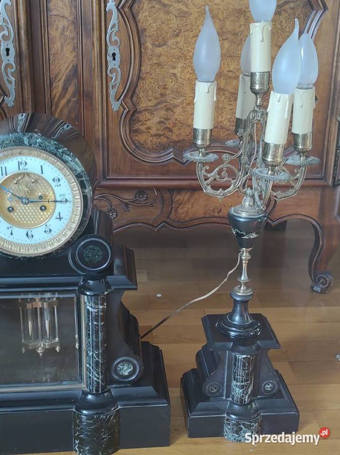 zegar marmuroewy z francji z kaladabrami