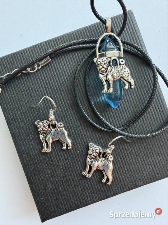 Zestaw biżuterii z metalu i szkła naszyjnik Łomża