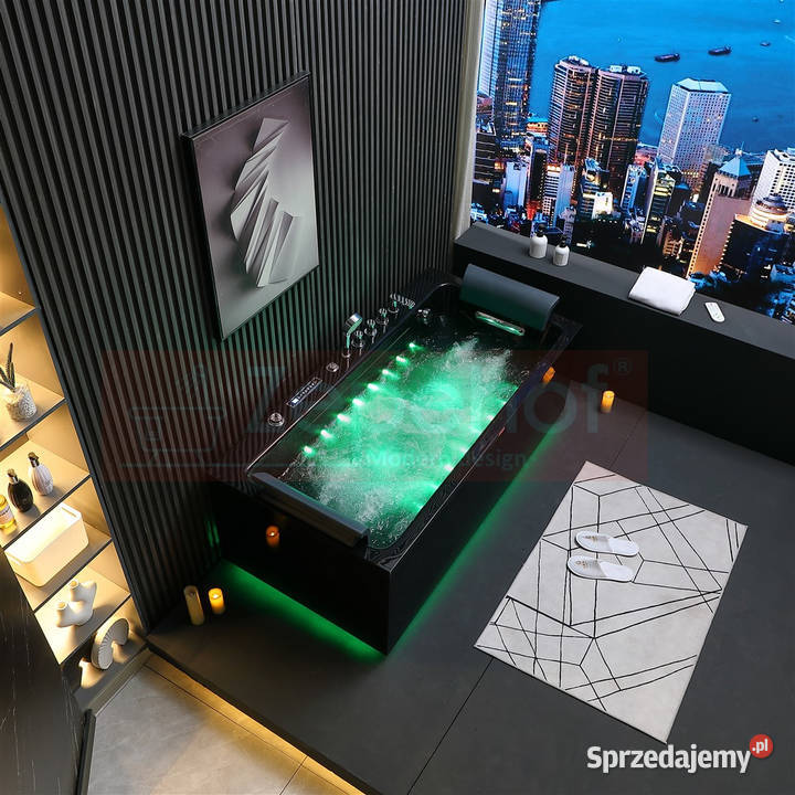 Czarna wanna z hydromasażem EBX185 prostokątna Grabówka