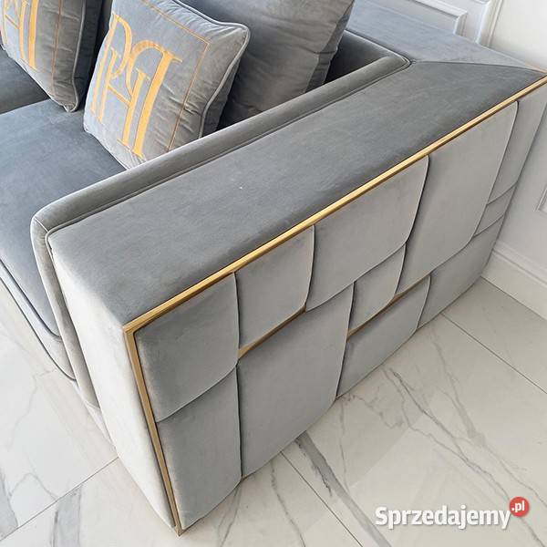 Sofa nowoczesna 3 os Szara Złota Glamour Warszawa