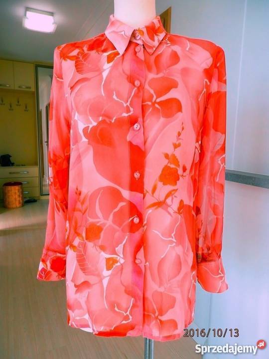 Koszula Bluzka w Różowe Kwiaty Zwiewna Szyfonowa kolorowy Łomża