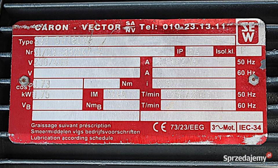 Motoreduktor kątowy 075kw 203obrmin SEW lubuskie Kargowa