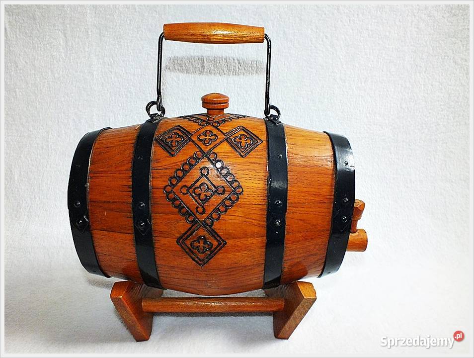 Ozdobna stara beczka drewniana na stojaku 2 Żary