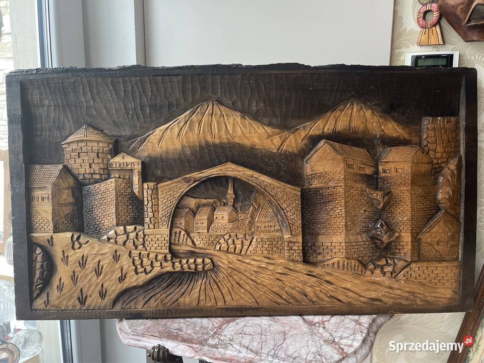 Rękodzieło obraz rzeźbiony na deskach relief sprzedam