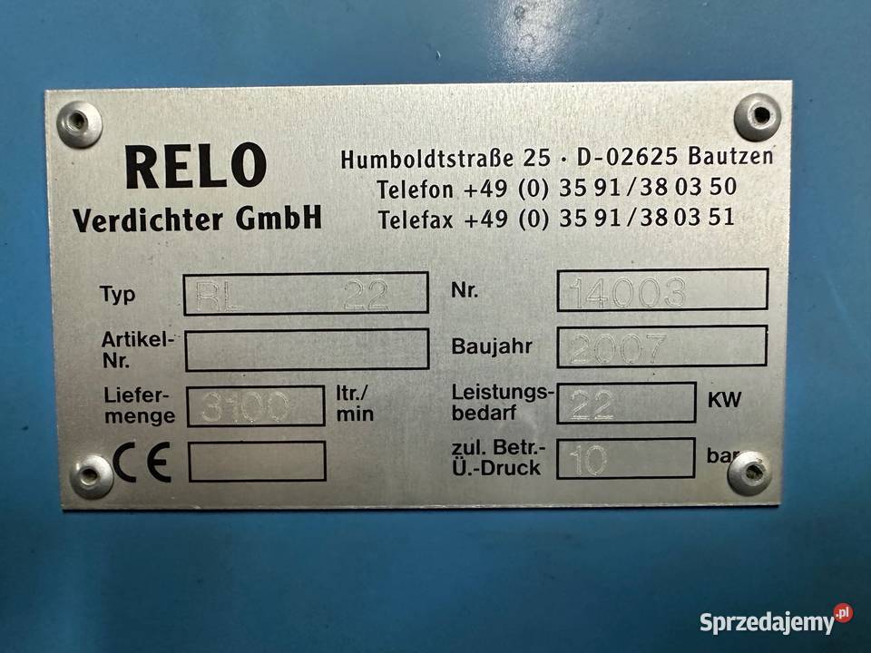 Kompresor śrubowy RELO RL22 Góra