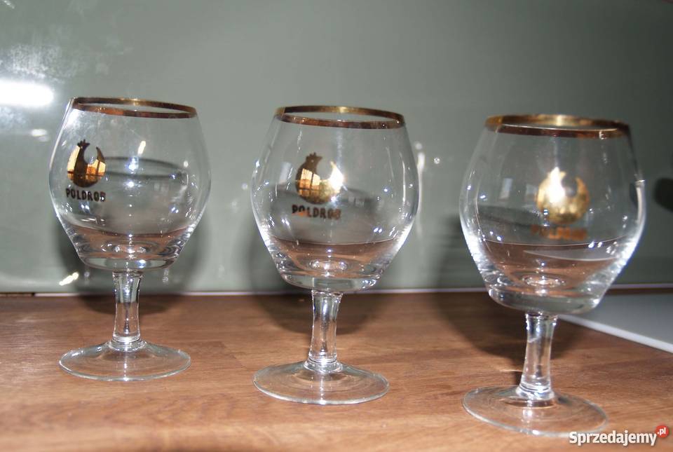 kieliszki PRL z logo POLDROB Kraków