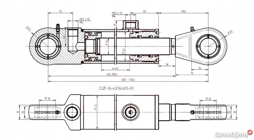 Siłownik Hydrauliczny 63x36 Skok 400 Mocowania