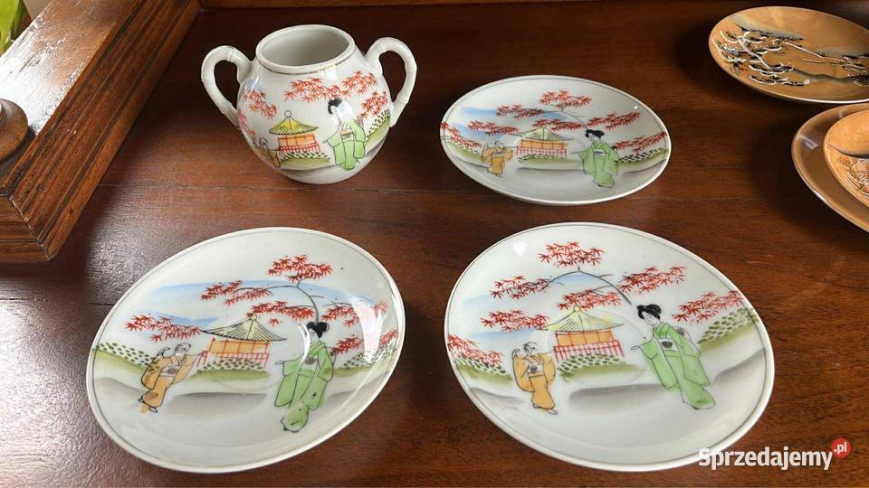 Spodek Japońska biała porcelana z gejszą i pomorskie Gdańsk
