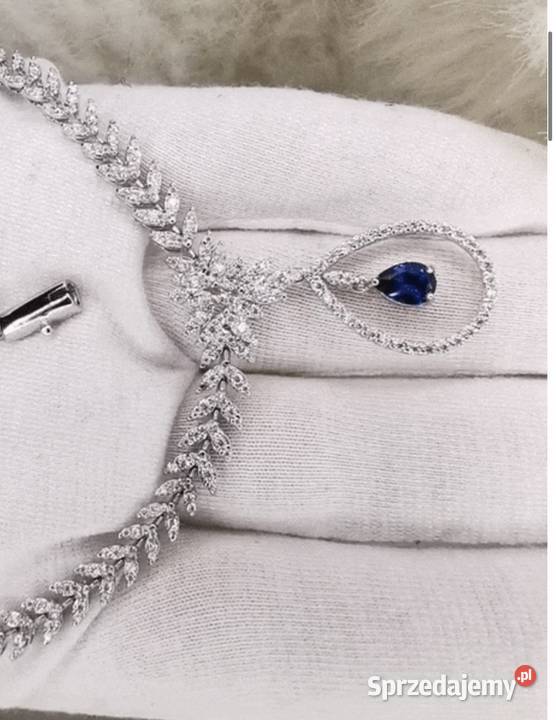 Naszyjnik kolia 365 ct naturalny szafir diamenty Zawiercie
