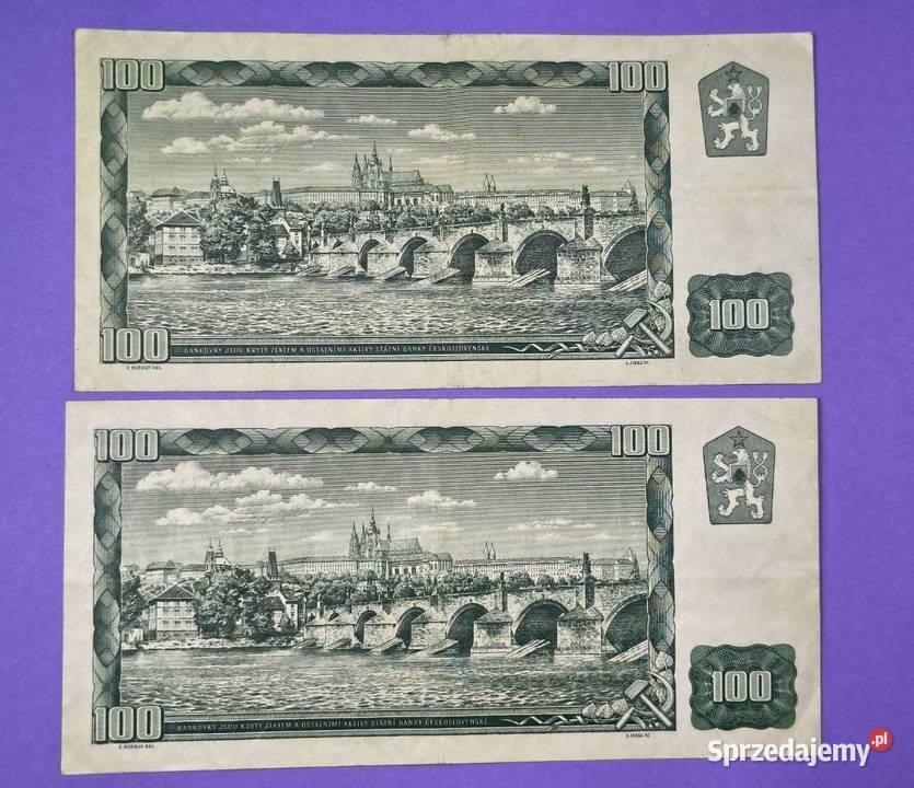 2x 100 czechosłowackich koron z 1961 roku Antyki, Sztuka, Kolekcje podkarpackie Rzeszów