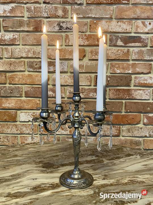 Świecznik kryształowy vintage srebrny kandelabr Gniezno