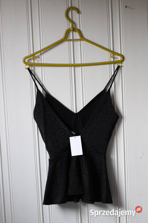Czarny top hm xs 34 błyszczący baskinka dekolt Toruń