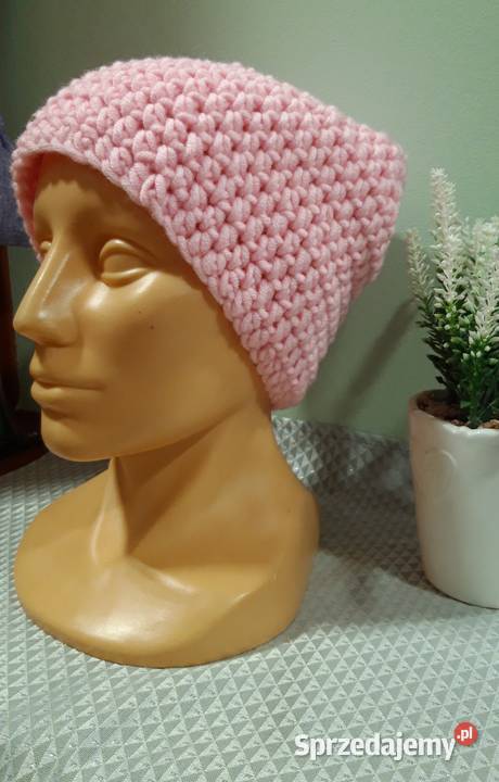 Czapka smerfetka delikatny róż Handmade Galanteria i dodatki Wrocław