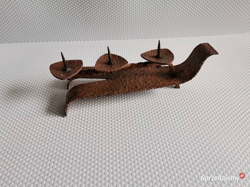 Stary miedziany świecznik metaloplastyka design śląskie Katowice