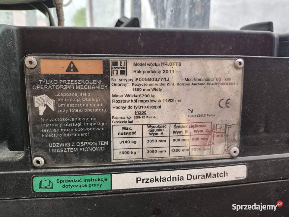 Wózek widłowy HYSTER NA CZĘŚCI Maszt Skrzynia Hyster pomorskie Wejherowo