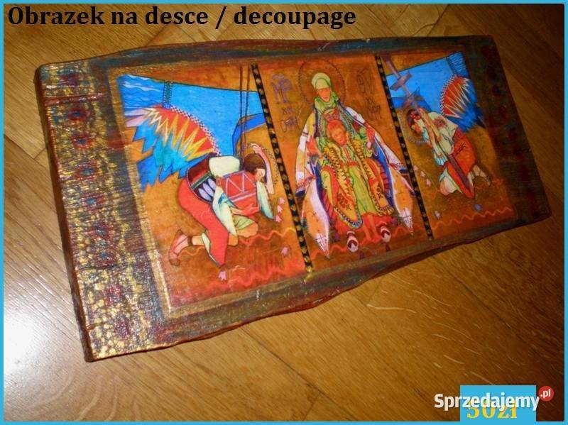 Pokłon Trzech Króli obrazek na desce decoupage Rękodzieło Łódź