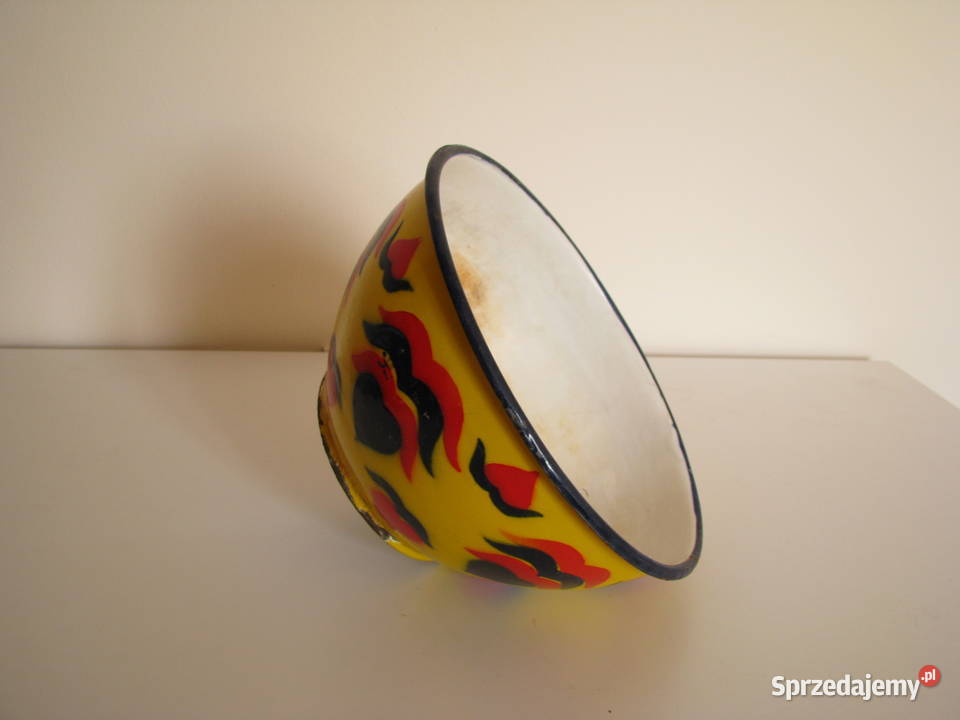 Piękna stara metalowa emaliowana na żółto miska małopolskie Brzegi sprzedam