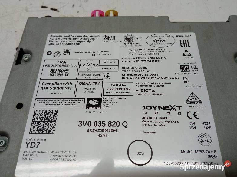 MODUŁ MULTIMEDIÓW STEROWNIA 3V0035820Q MIB3