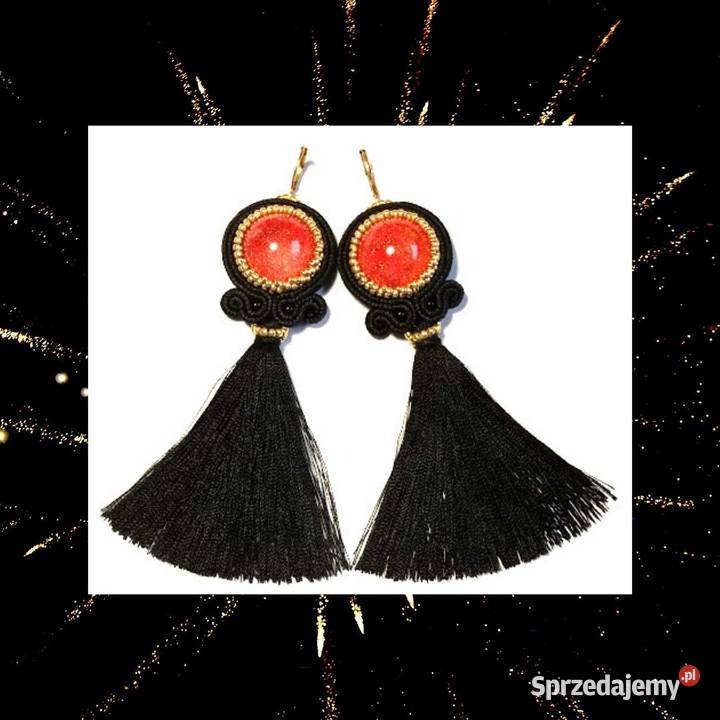 KOLCZYKI Z ŻYWICĄ czerwoną I CHWOSTEM SUTASZ mazowieckie Warszawa