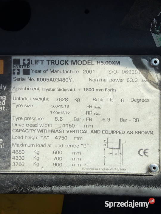 wózek widłowy HYSTER H500XM 5000 przesuw kabina