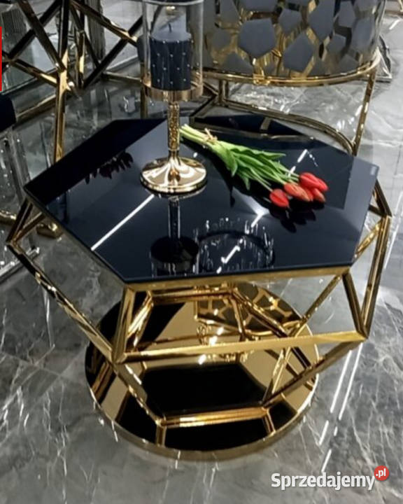 Stolik złoty kawowy ława Diamentino Czarny Golkowice sprzedam