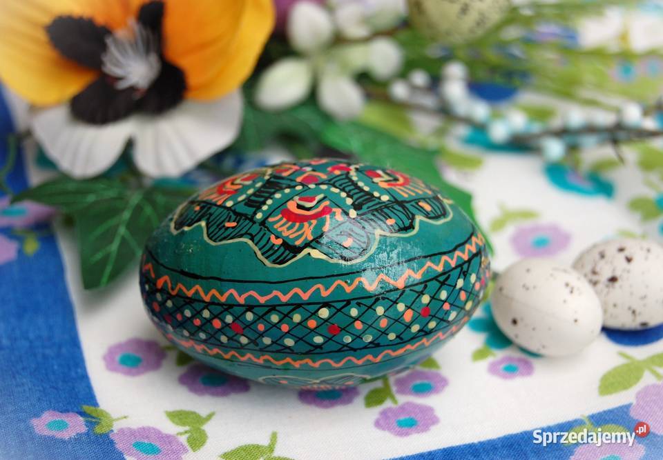 Stara pisanka drewniana ręcznie malowana Ukraina Lublin