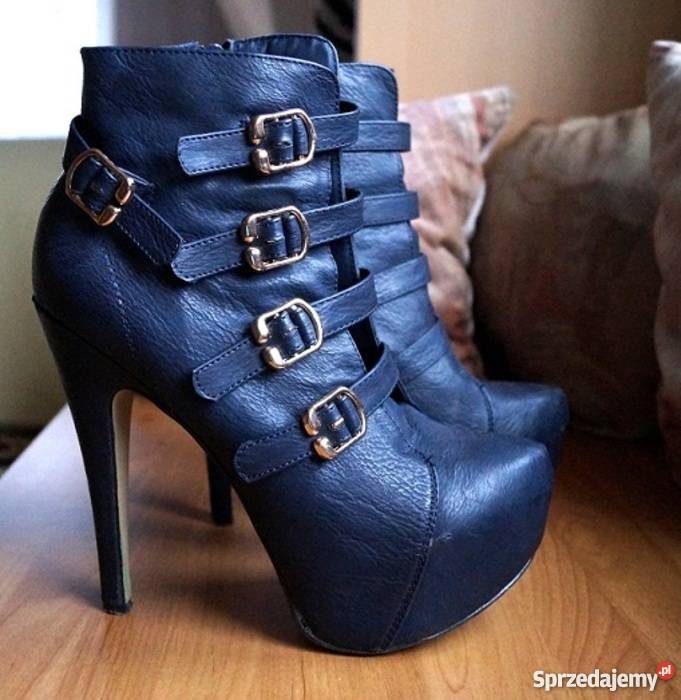 Granatowe buty botki platformy szpilki wysoki Opole