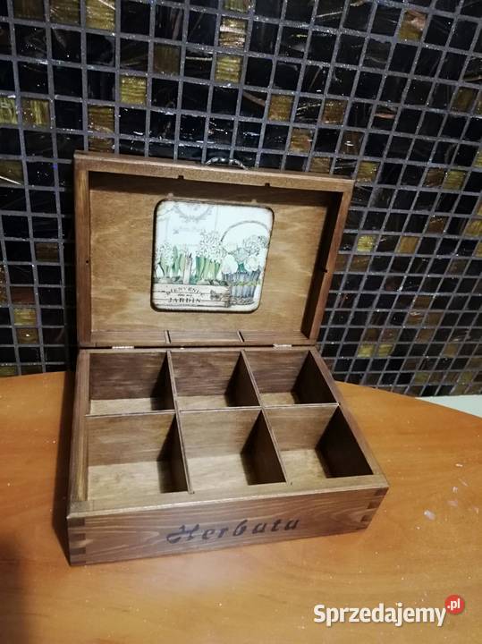 Herbaciarka vintage pudełko na herbatę decoupage
