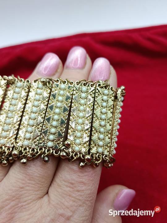 Szeroka bransoletka na gumce metalowa Zamość