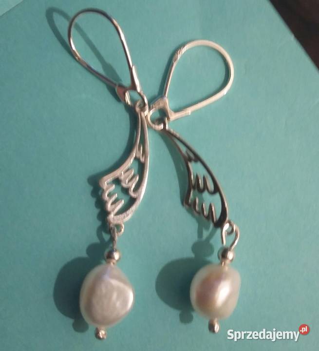 kolczyki wiszące perła rzeczna bigle angielskie Bydgoszcz