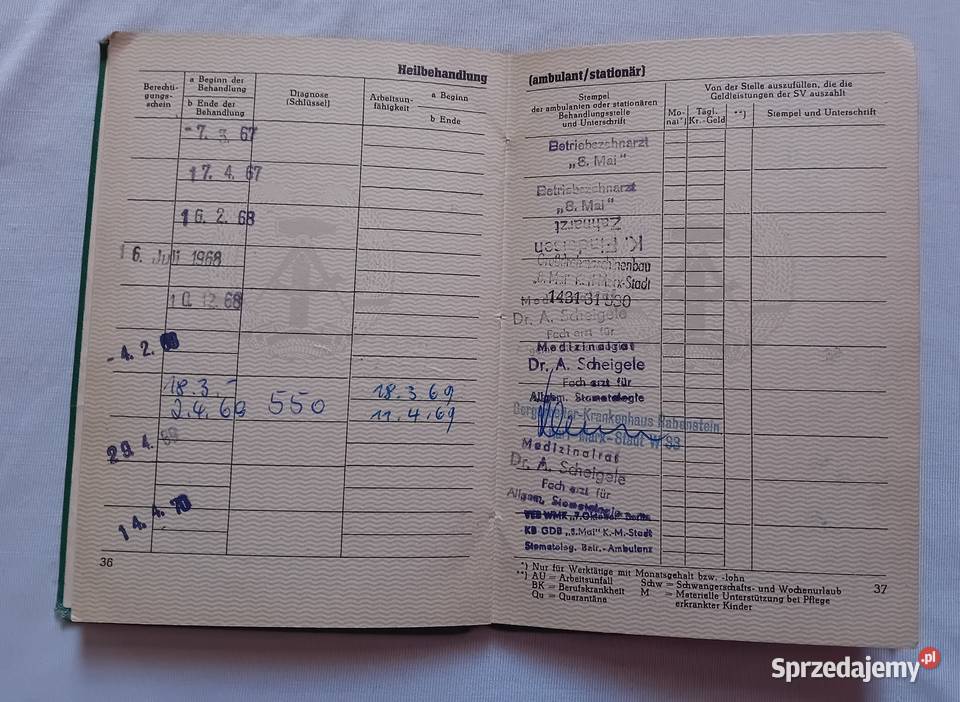 Ksiażeczka pracy i ubezpieczeń społecznych DDR Antykwariat wielkopolskie