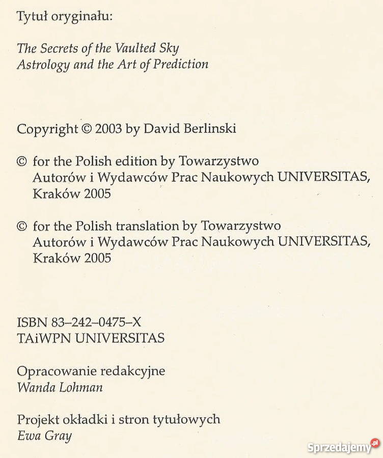 O astrologii i sztuce przepowiadania David Kraków