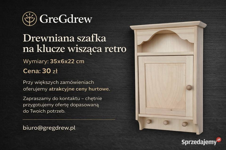 Drewniana szafka na klucze wisząca retro