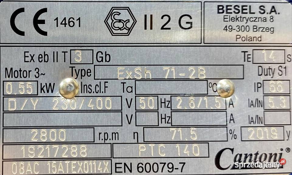 silnik elektryczny 055kW 2800obr 3fazowy BESEL Pigża