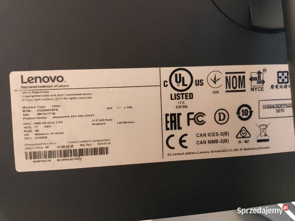 Komputer Lenovo Ideacentre AIO 52022AST podkarpackie Rymanów sprzedam