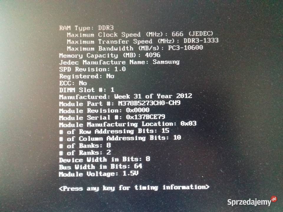 Samsung DDR3 4GB 1333MHz PC3 10600U DIMM używana PC10600 1333MHz kujawsko-pomorskie Bydgoszcz