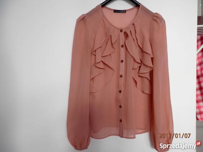 Bluzka Pudrowa Pionowe Falbany Wizytowa Łomża