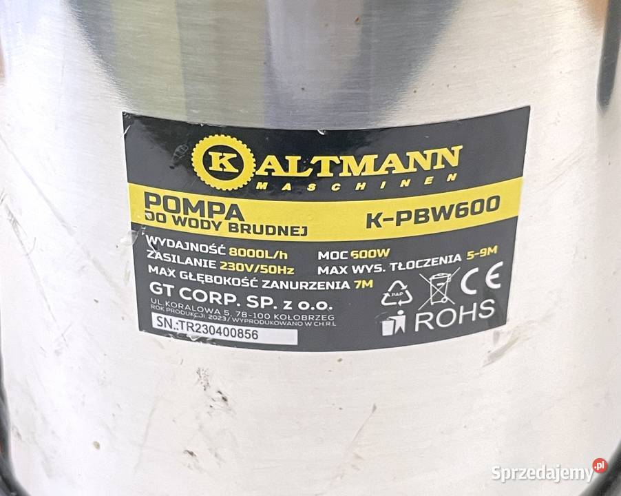 Pompa do wody brudnej Kaltmann Inox KPBW600 Kraków