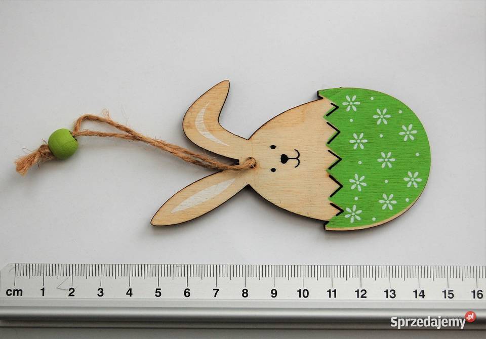 Zając wielkanocny pisanka zawieszka drewno 2 odcienie zieleni Lublin