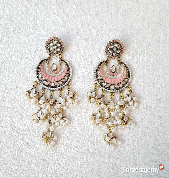 Długie kolczyki różowy złoty kolor indyjskie Kolczyki Szczecin sprzedam