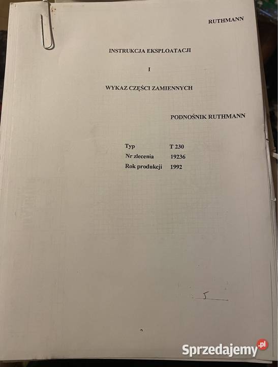 Instrukcja eksploatacji i wykaz części Biczyce Górne